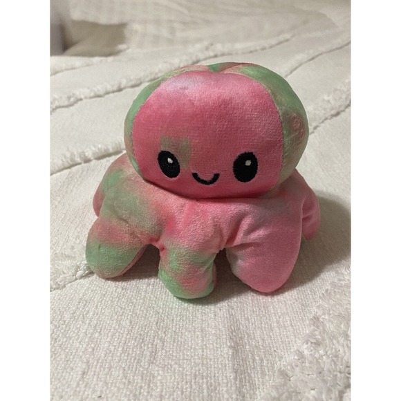 Octopus TeeTurtle Moody Happy Sad Reversible Pink Mint Plush Small - Picture 1 of 4